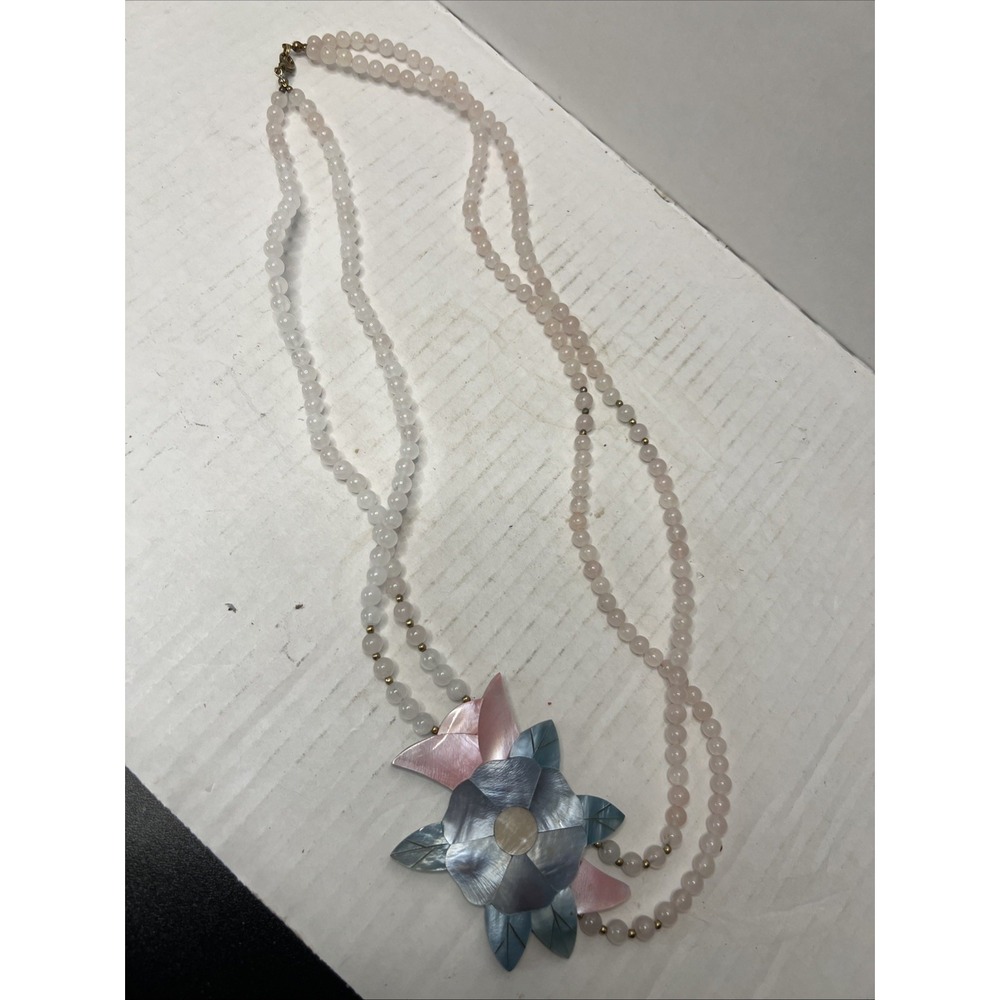 Vintage Lee Sands Mother Of Pearl Inlay Flower Beaded Necklace Tropical